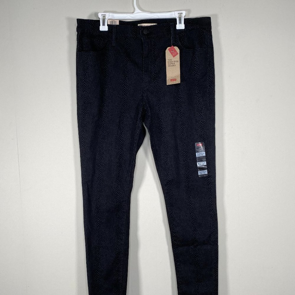 Levi's 720 High Rise Super Skinny Jeans Black Women 34 Black Snakeskin Print NWT
